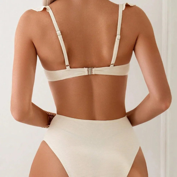 Beige Women's Beach Hollow Out 3d Rose Design One Piece Swimsuit - Picture 2 of 5